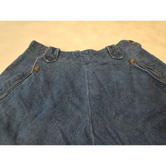 Ralph Lauren Country Denim Skirt Long Bell Shape Leather Pocket Accents Made USA - Picture 2 of 13